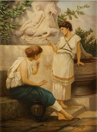 喷泉旁的两名希腊妇女 Two greek women at a fountain，亨里克·西米拉斯基波兰