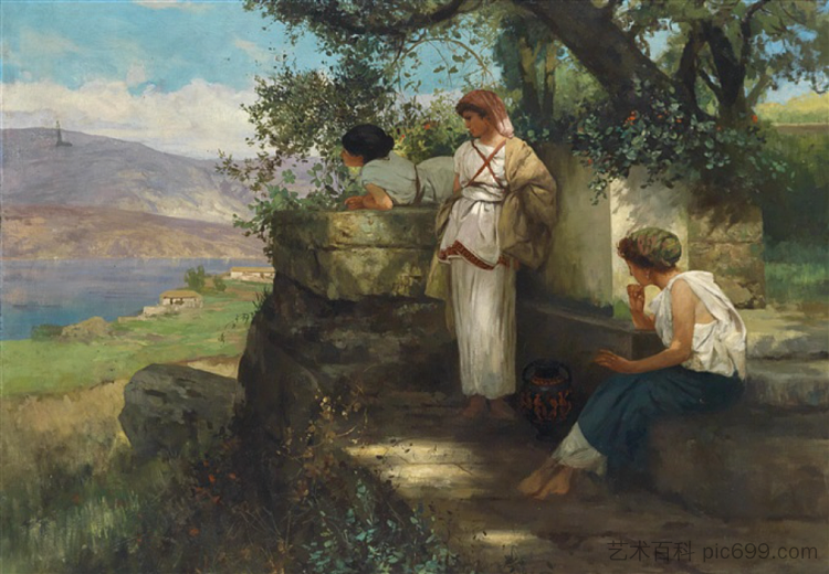 河流景观之上的年轻女性 Young women above river landscape,亨里克·西米拉斯基波兰