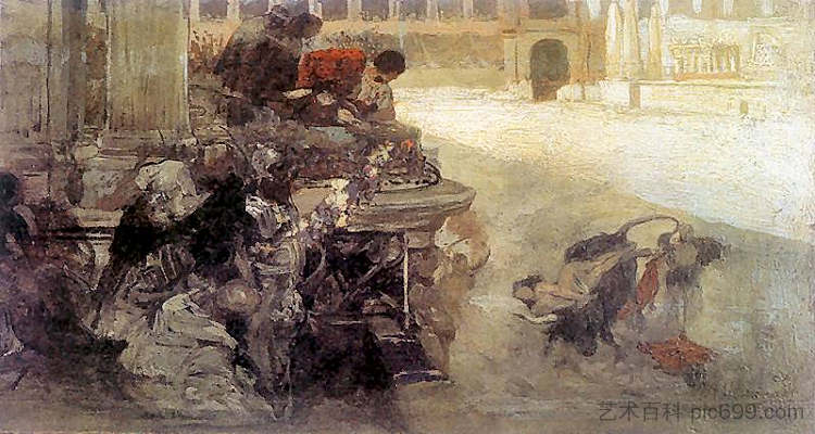 克里斯蒂安·迪尔斯的素描 The Sketch of Christian Dirce (1896),亨里克·西米拉斯基波兰