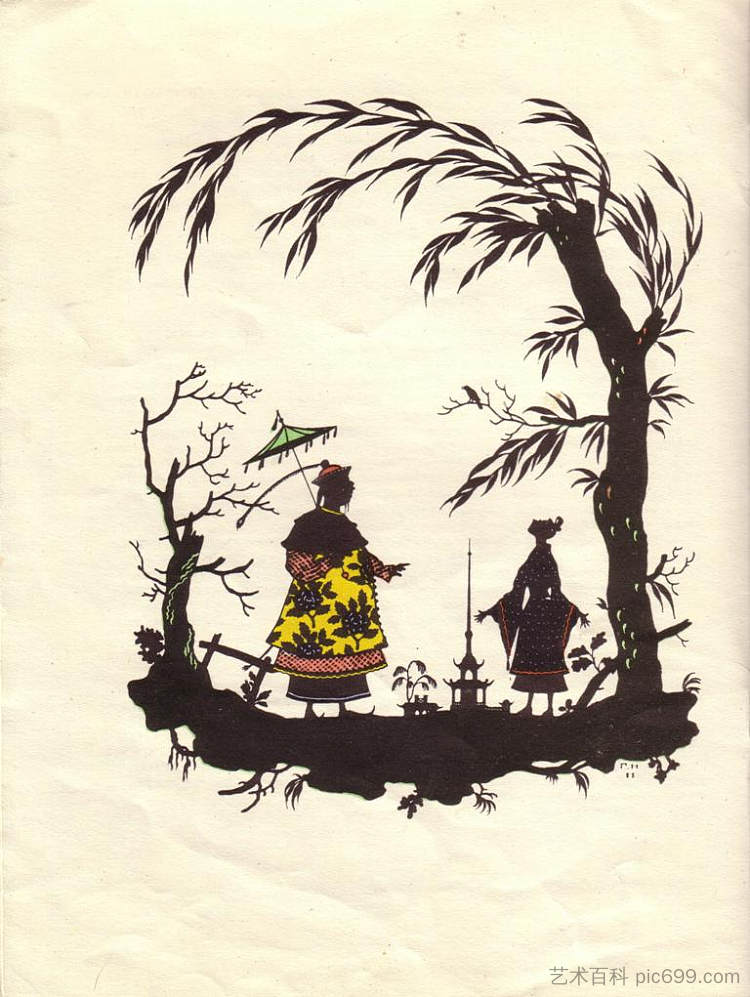 汉斯·克里斯蒂安·安徒生的《夜莺》插图 Illustration to 'Nightingale' by Hans Christian Andersen (1912; St. Petersburg,Russian Federation ),希尔西·纳布特