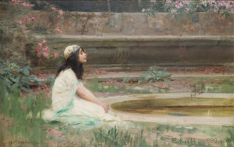 泳池边的年轻女孩 A Young Girl by a Pool，赫伯特·詹姆斯·德雷珀