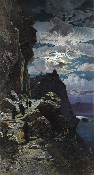 僧侣步行到阿索斯山修道院 Walk of monks to Mount Athos monastery (1905)，赫尔曼·大卫·所罗门