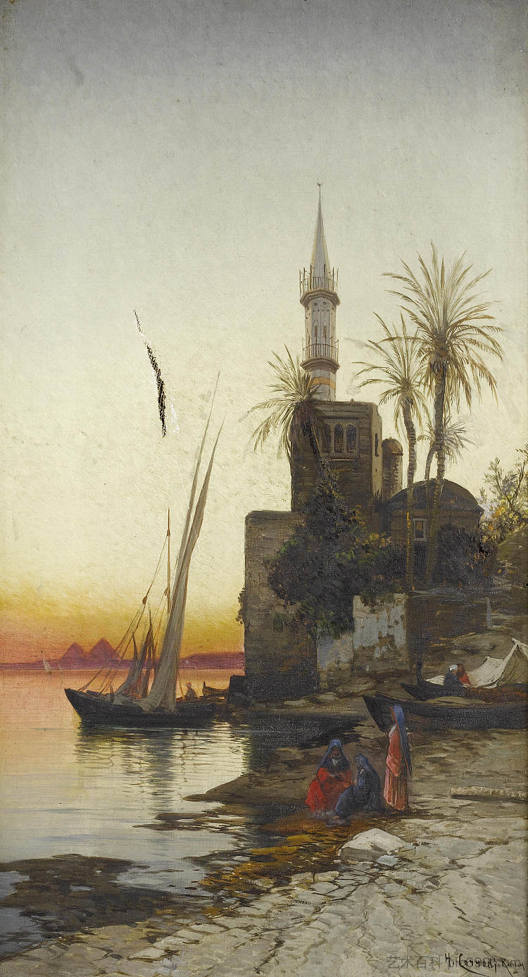 在尼罗河畔 On the Banks of the Nile (1905)，赫尔曼·大卫·所罗门