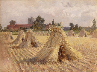 布雷教堂的玉米斯托克斯 Corn Stooks by Bray Church (1872)，海伍德·哈代