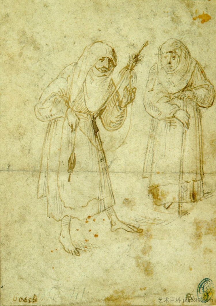 两个女巫 Two witches (c.1480 - c.1490)，希罗尼穆斯·波希