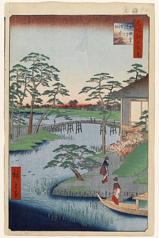 92. 内川湾的木保寺和菜田 92. Mokuboji Temple and Vegetable Fields on Uchigawa Inlet (1857)，歌川广重