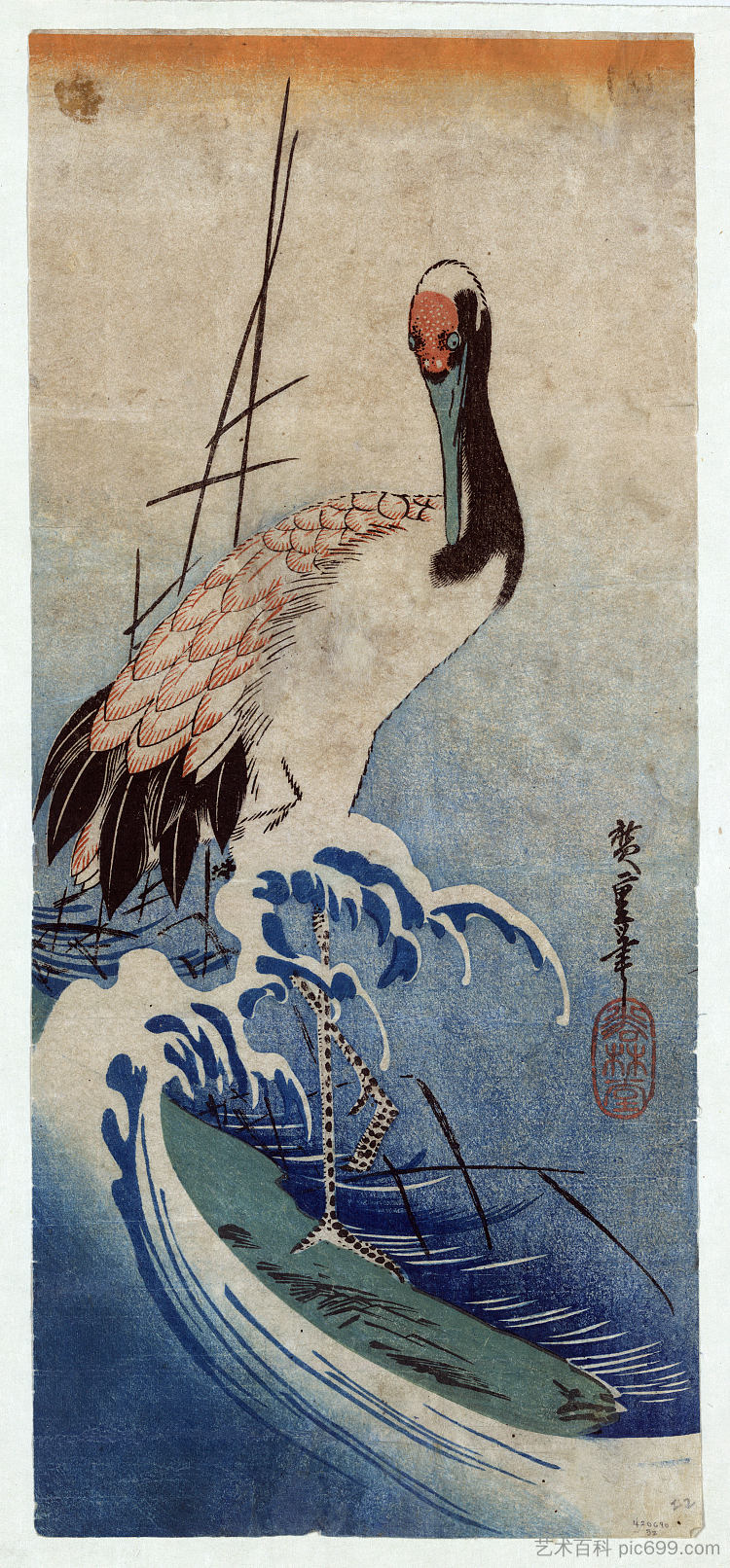 波浪中的起重机 Crane in Waves (1833 - 1835)，歌川广重