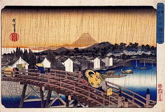日本桥的晚间淋浴 Evening Shower at Nihonbashi Bridge (c.1832)，歌川广重