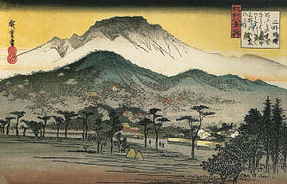 山上寺庙的夜景 Evening view of a temple in the hills，歌川广重