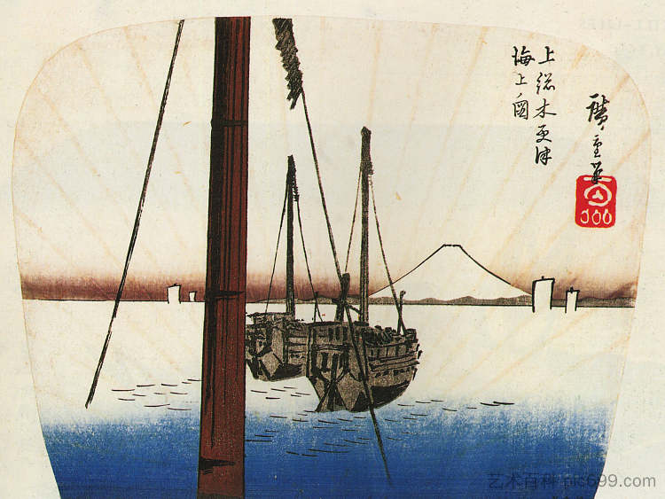 在水面上看到的富士山 Mount Fuji seen across the water，歌川广重