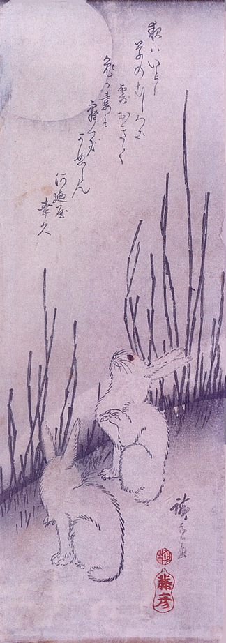 月下的兔子 Rabbits Under Moon，歌川广重