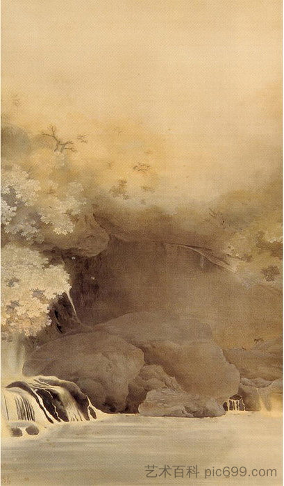 秋天的风景与彩色的树叶 Autumn Landscape with Colored Leaves (1899)，菱田春草