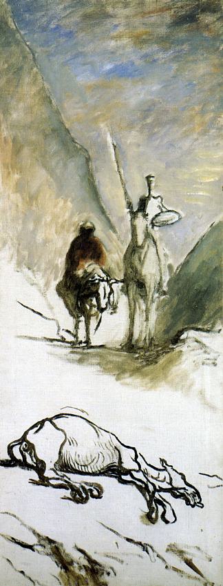 堂吉诃德、桑丘潘萨和死骡子 Don Quixote, Sancho Pansa and the Dead Mule (1867)，奥诺雷·杜米埃