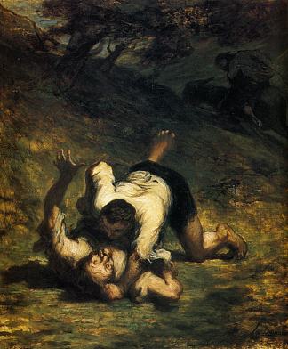 盗贼与驴子 The Thieves and the Donkey (1858 – 1860)，奥诺雷·杜米埃