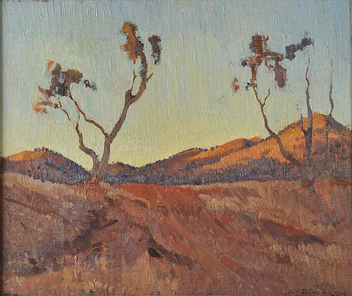 晚霞，南澳大利亚州弗林德斯山脉 Evening light, Flinders Ranges, SA (1930)，霍勒斯·特雷纳里