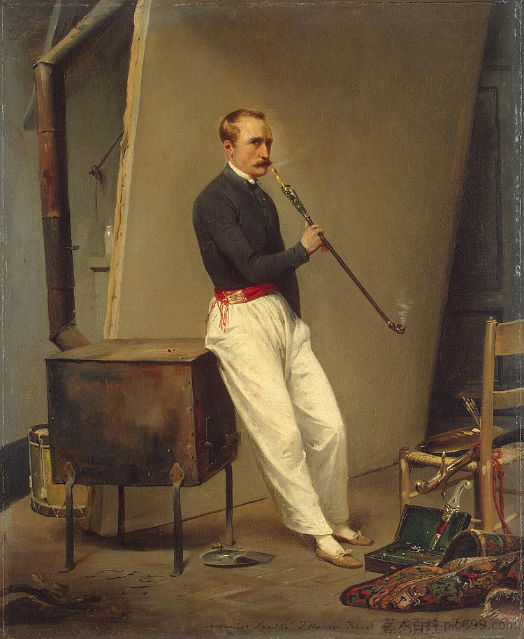 带烟斗的自画像 Self-Portrait with Pipe (1835)，贺拉斯·贝内特