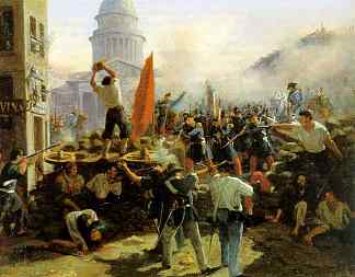 1848 年 6 月 25 日，巴黎苏夫洛街上的巷战 Street Fighting on Rue Soufflot, Paris, June 25, 1848 (1848 – 1849)，贺拉斯·贝内特