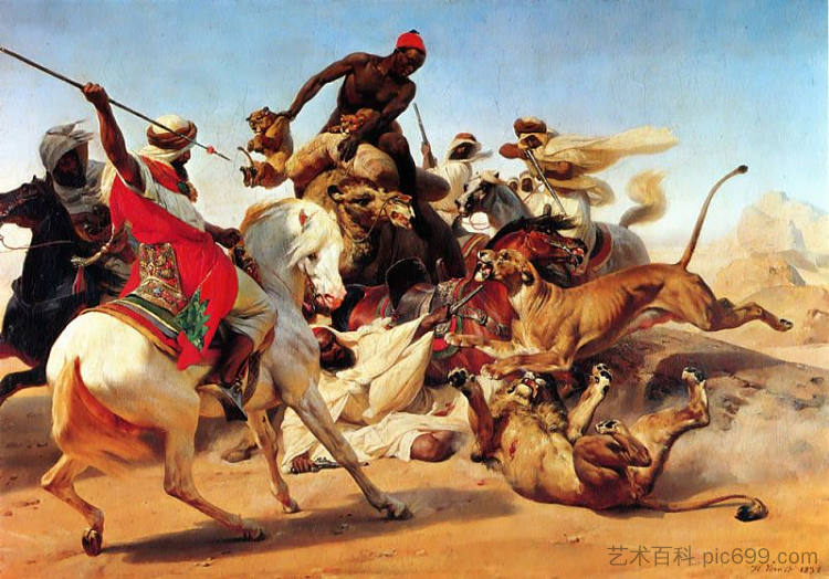 猎狮 The Lion Hunt (1836)，贺拉斯·贝内特