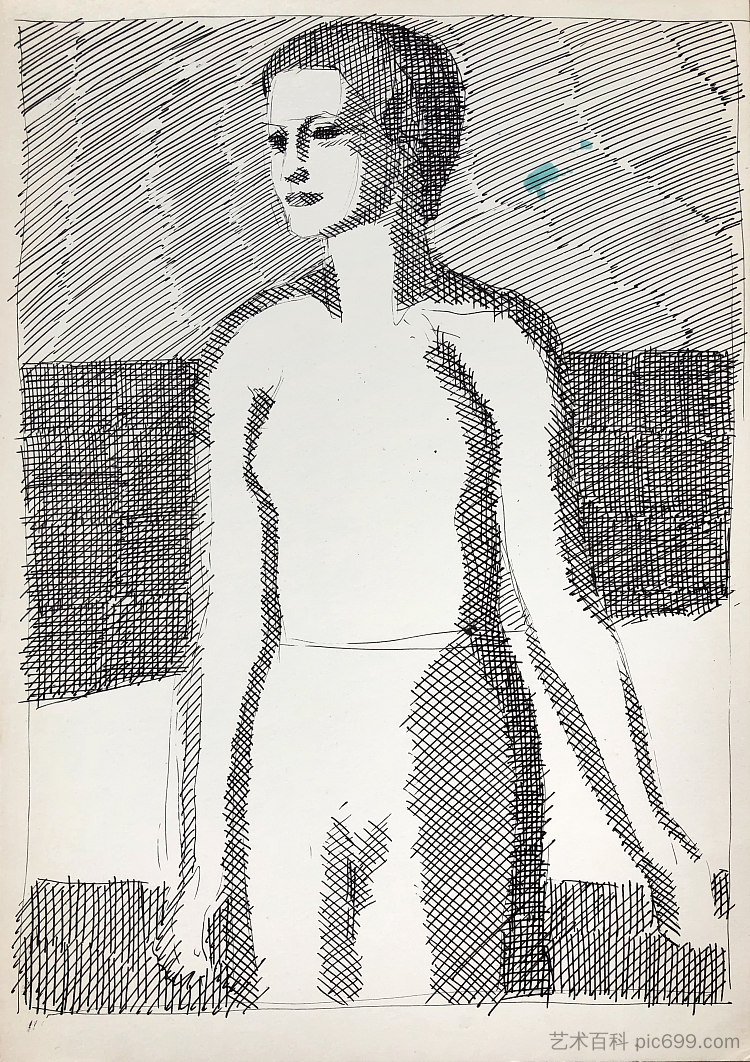 女性形象。但丁插图的准备图 Female image. Preparatory drawing for Dante's illustration (c.1965 - c.1975),赫里霍里·哈夫里连科