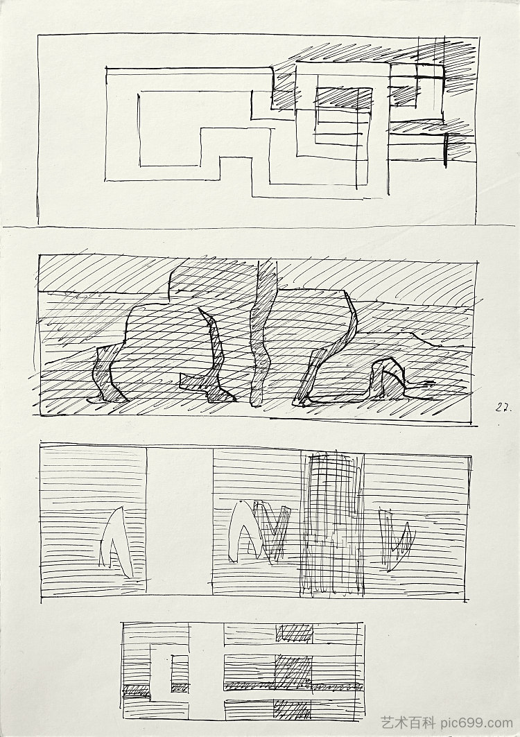 四幅素描到构图 Four Sketches to Compositions (c.1965 - c.1975)，赫里霍里·哈夫里连科