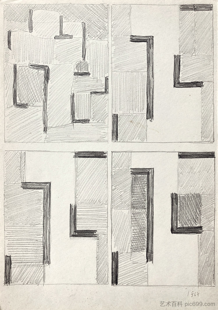 四种抽象构图（素描） Four Abstract Compositions (Sketches) (1964)，赫里霍里·哈夫里连科