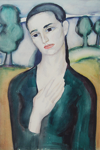 风景背景上的女性形象 Female Image On Landscape Background (1950)，赫里霍里·哈夫里连科