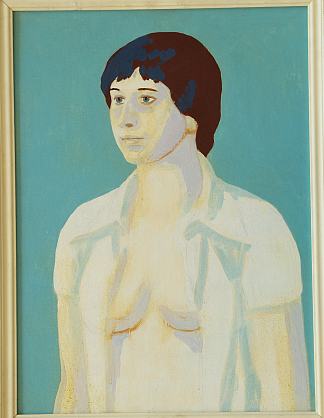 女性肖像（蓝色背景，腰部向上） Female Portrait (Against Blue Background, Waist-Up) (c.1969 – c.1970)，赫里霍里·哈夫里连科