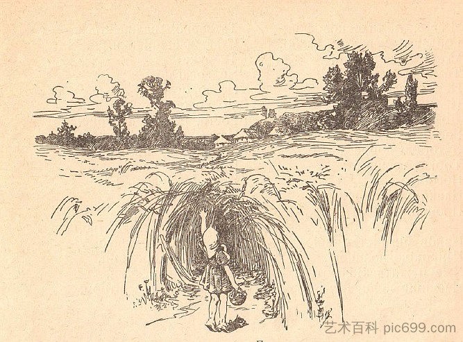 米哈伊尔·斯特尔马赫(Mikhail Stelmakh)的书《刺猬的风车里》(In the Hedgehog's Windmill)的插图 Illustration for Mikhail Stelmakh's book 'In the Hedgehog's Windmill' (1956),赫里霍里·哈夫里连科
