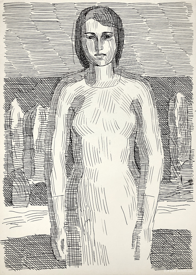 女性形象。但丁插图的准备图 Female image. Preparatory drawing for Dante's illustration (c.1965 - c.1975)，赫里霍里·哈夫里连科