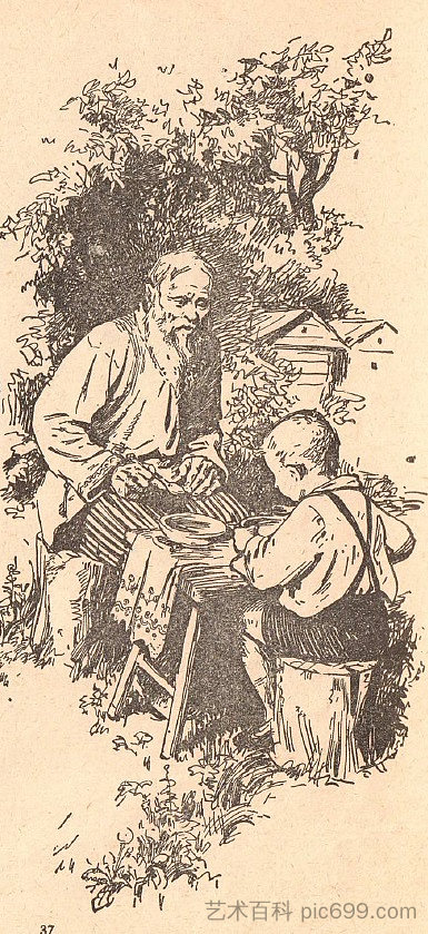 米哈伊尔·斯特尔马赫(Mikhail Stelmakh)的书《刺猬的风车里》(In the Hedgehog's Windmill)的插图 Illustrations for Mikhail Stelmakh's book "In the Hedgehog's Windmill" (1956),赫里霍里·哈夫里连科