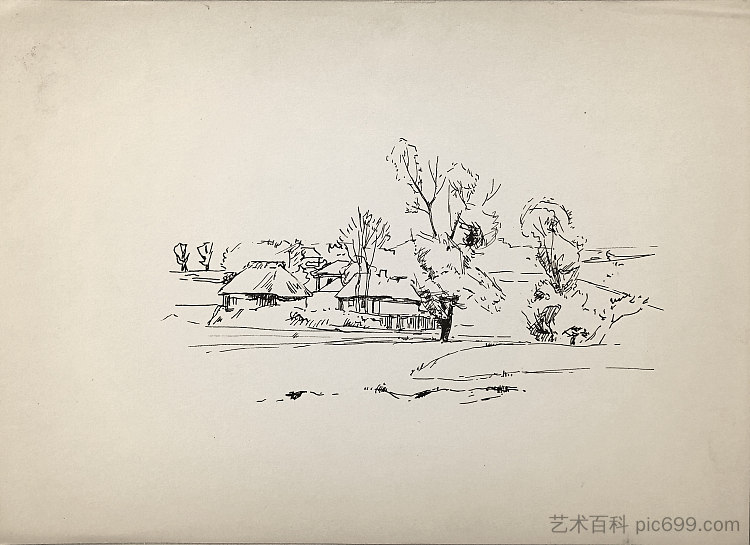 有房屋的景观。斯特布利夫（？ Landscape with houses. Stebliv (?) (c.1956)，赫里霍里·哈夫里连科