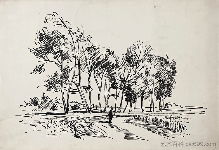 风景与一个男人 Landscape with a man (1956 - c.1958),赫里霍里·哈夫里连科