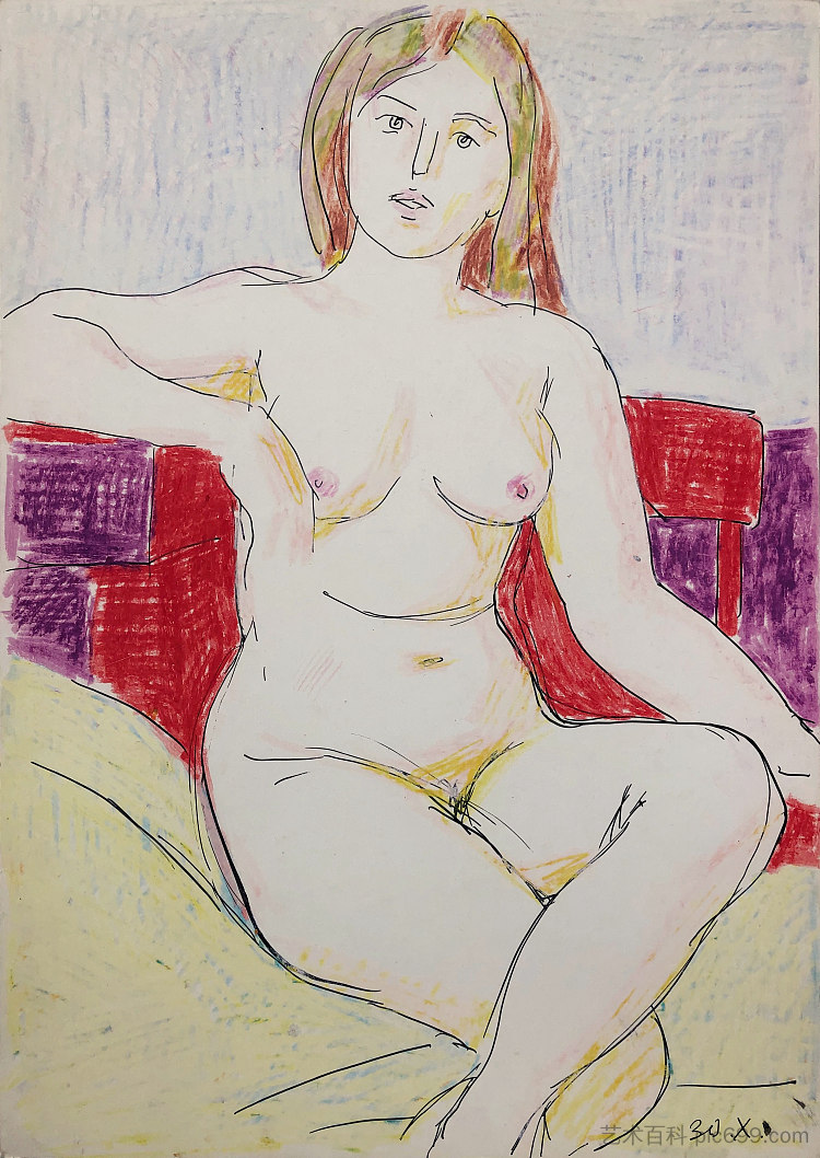 裸体坐姿 Nude sitting (c.1980)，赫里霍里·哈夫里连科