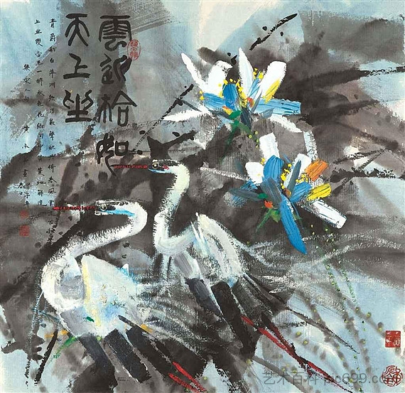 莲花和苍鹭 Lotus and Herons (1984)，黄永宇