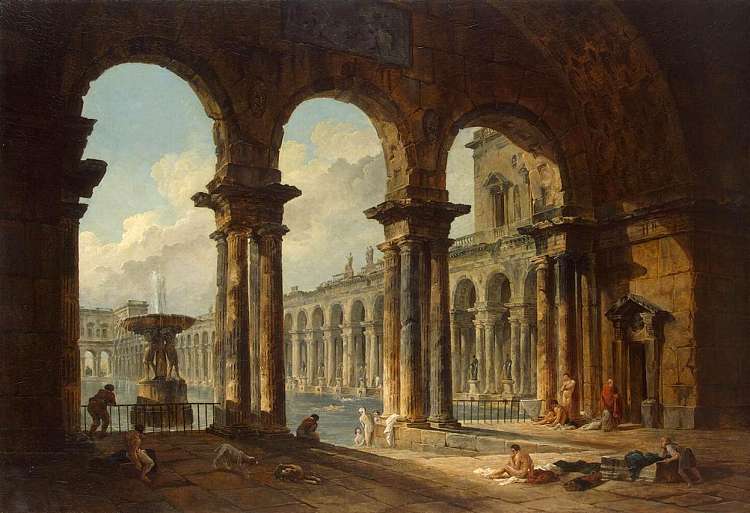 用作公共浴池的古代遗址 Ancient Ruins Used as Public Baths (1798)，休伯特·罗伯特