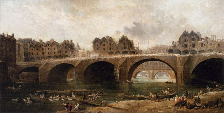 1786年拆除巴黎圣母院桥上的房屋 Demolition of the Houses on the Pont Notre-Dame in 1786 (1786),休伯特·罗伯特