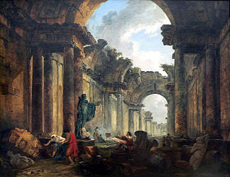 卢浮宫废墟大画廊的想象视图 Imaginary View of the Grand Gallery of the Louvre in Ruins (1796)，休伯特·罗伯特