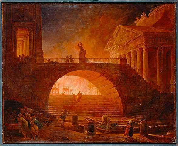 罗马之火，公元64年7月18日 The Fire of Rome, 18 July 64 AD (1785)，休伯特·罗伯特