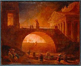 罗马之火，公元64年7月18日 The Fire of Rome, 18 July 64 AD (1785)，休伯特·罗伯特