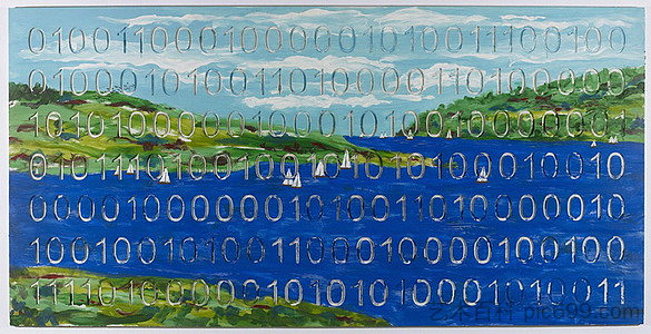 风光与帆船（数字代码转换系列） Landscape with Sailboats (Digital Code Conversion Series) (2008)，Iain Baxter&