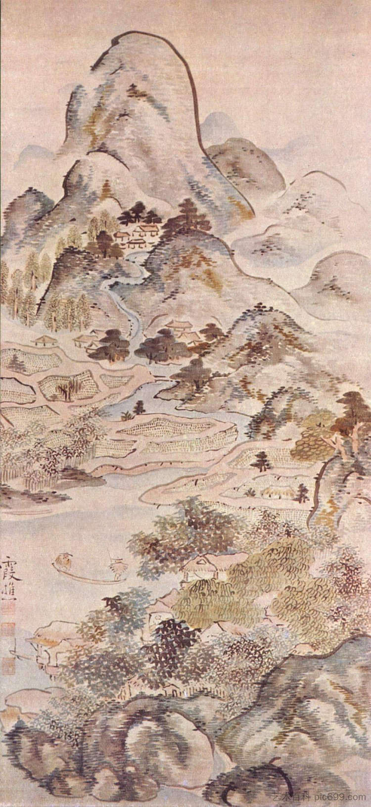 春天钓鱼 Fishing in Springtime (1747)，池大雅