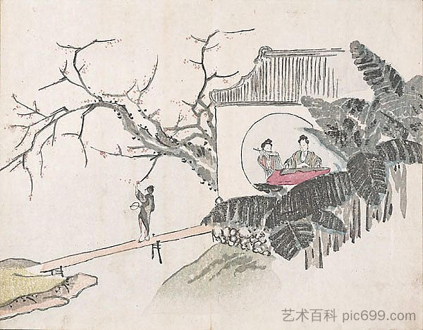 无题（在花园里演奏乐器的人物） Untitled (figures playing instruments in a garden)，池大雅