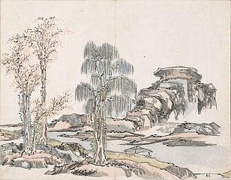 无题（山和三棵树） Untitled (Mountains and three trees)，池大雅