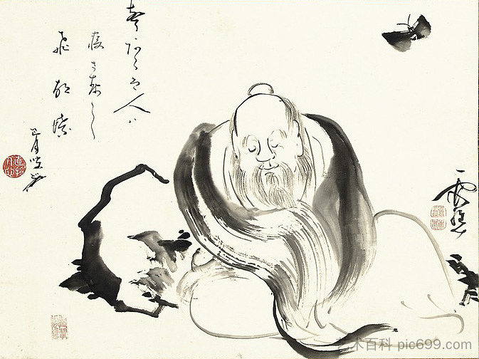 庄子梦见蝴蝶（或蝴蝶梦见庄子） Zhuangzi dreaming of a butterfly (or a butterfly dreaming of Zhuangzi)，池大雅