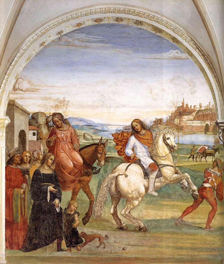 圣本尼迪克特的生平，场景 1。本尼迪克特离开父母家 Life of St Benedict, Scene 1. Benedict Leaves His Parent's House (1505 - 1508)，索杜玛