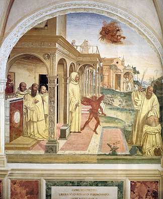 圣本尼迪克特的生平，场景13。本尼迪克特释放了一名僧侣 Life of St Benedict, Scene 13. Benedict Frees a Monk (1505 – 1508)，索杜玛
