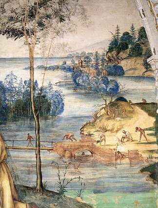 圣本尼迪克特的一生，场景15。本尼迪克特钓断斧头的碎片（局部） Life of St Benedict, Scene 15. Benedict Fishes the Pieces of a Broken Ax (detail) (1505 – 1508)，索杜玛