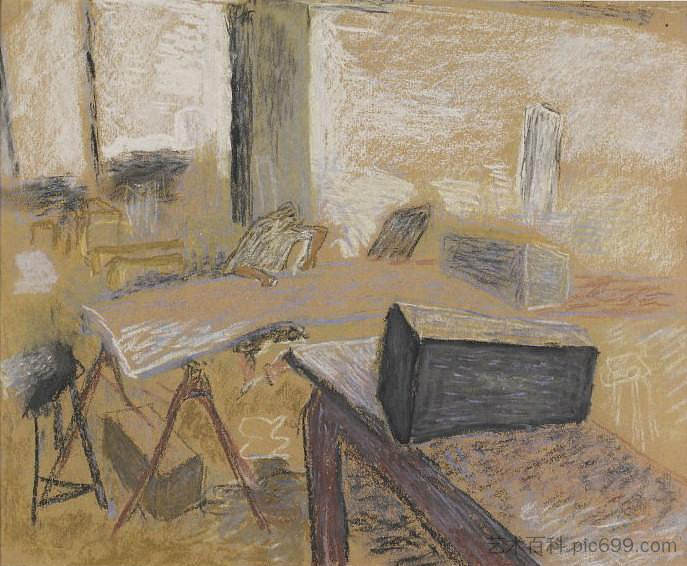 两个身影在一张桌子上工作 Two Figures at Work at a Table (1948)，伊尔卡盖多