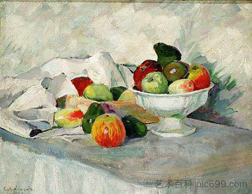 苹果和梨在白色 Apples and pears on white (1908)，伊利亚·马什科娃