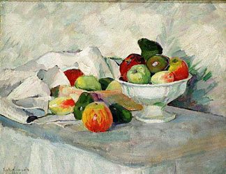 苹果和梨在白色 Apples and pears on white (1908)，伊利亚·马什科娃